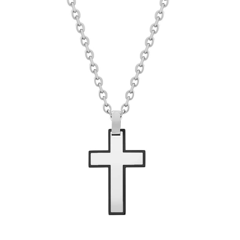 Black steel cross Pendant Chain, w/Chain ARZ-Steel