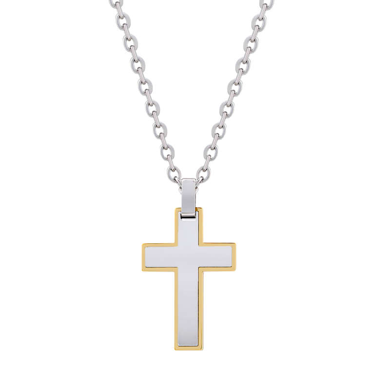 Gold steel cross Pendant w/ Chain ARZ-Steel