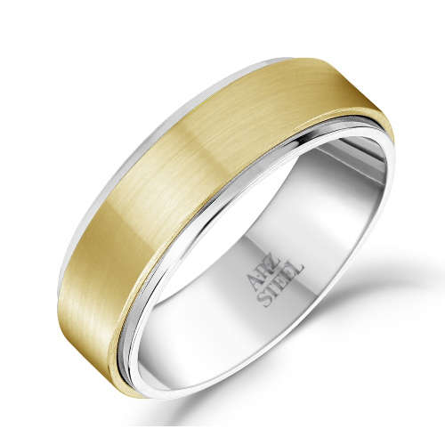 7mm Matte & Shiny Gold Steel Ring ARZ-Steel