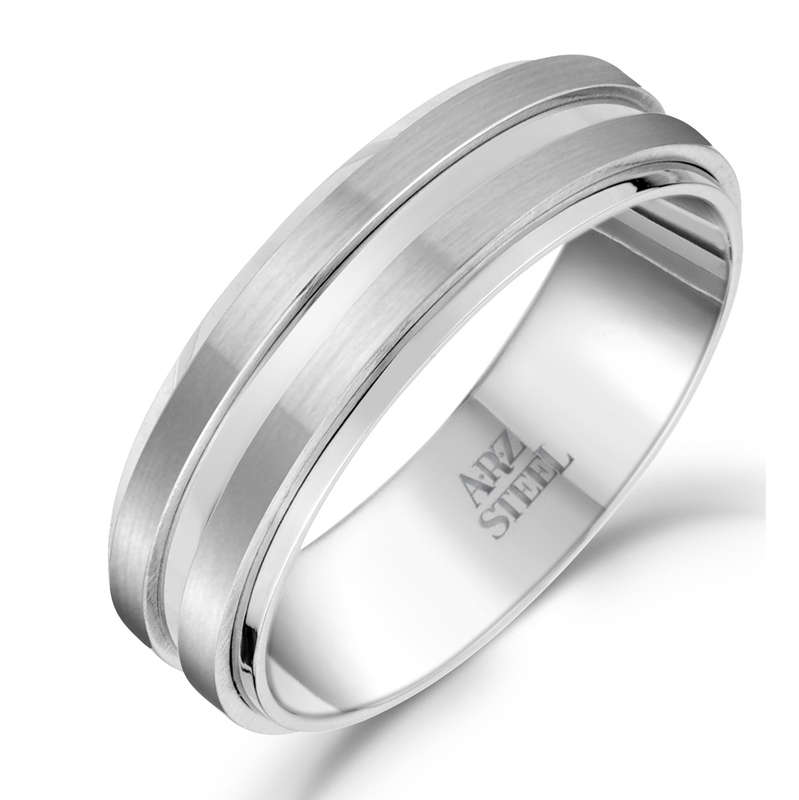 7mm Matte & Shiny Gold Steel Ring ARZ-Steel