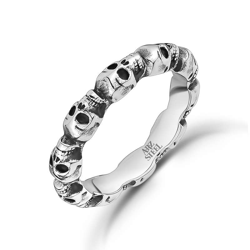 Stainless Steel Skull Head Bridge Ring ARZ-Steel
