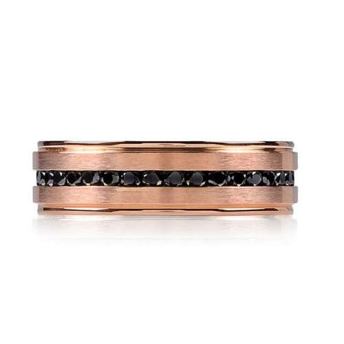 Rose Gold Steel Black Stone Ring ARZ-Steel