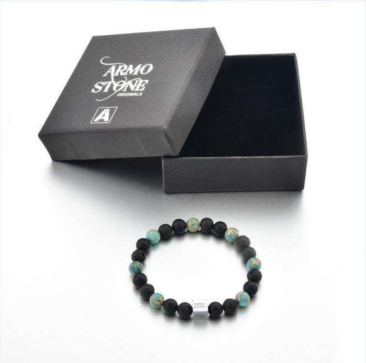 Matt Onyx, Lava and Marbled Turquoise Stones Armo-Stone
