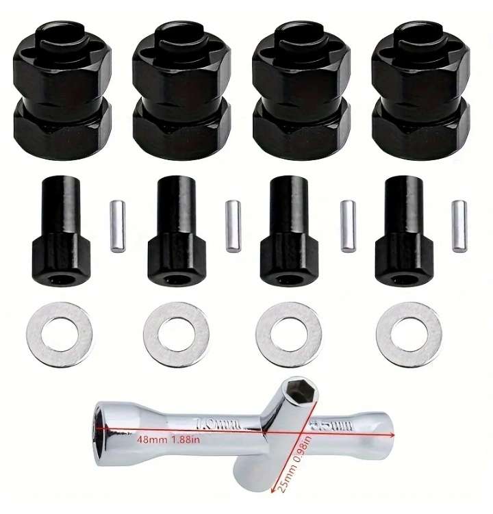 HobbyPark Aluminum Extended Hex Wheel Hubs with 8mm Thick Spacers -1/24 Scale