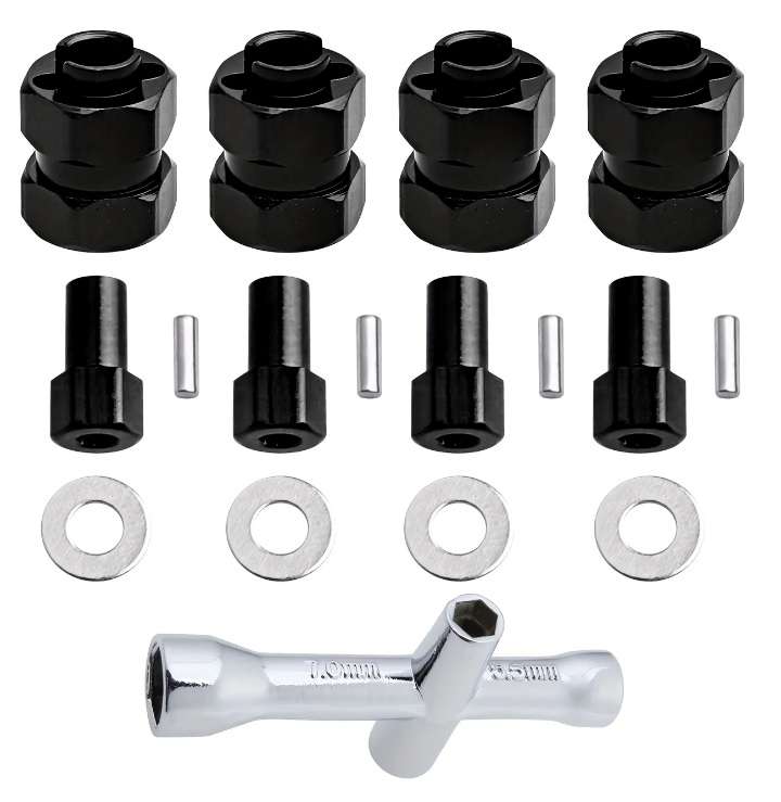 HobbyPark Aluminum Extended Hex Wheel Hubs with 8mm Thick Spacers -1/24 Scale