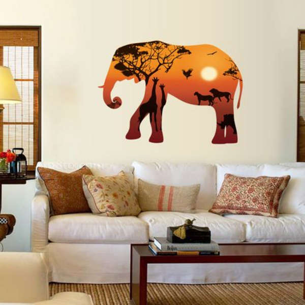 Sunset with Safari Animals in Elephant Silhouette Decor/ Wall Art- HM92002