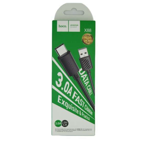 Hoco X88 3.0A- USB to Type-C Cable-Fast Charging &amp; Data (Black)
