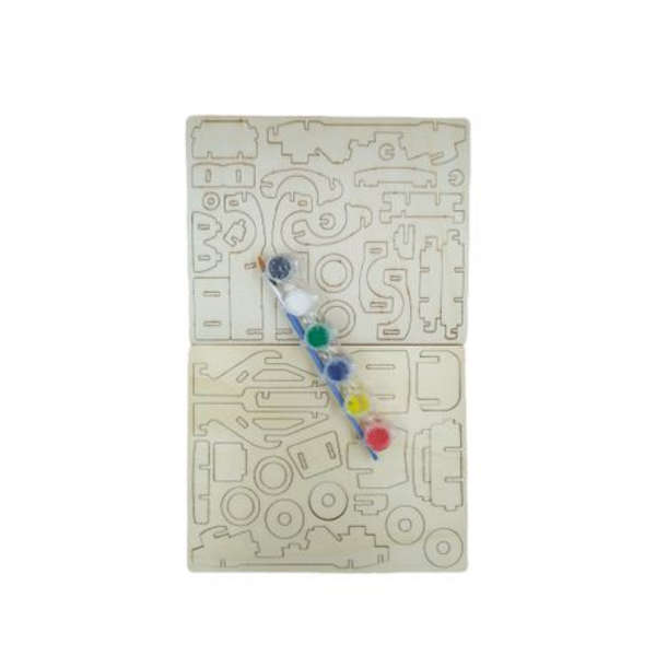 Wooden 3D Buildable Race Car- Paint Set