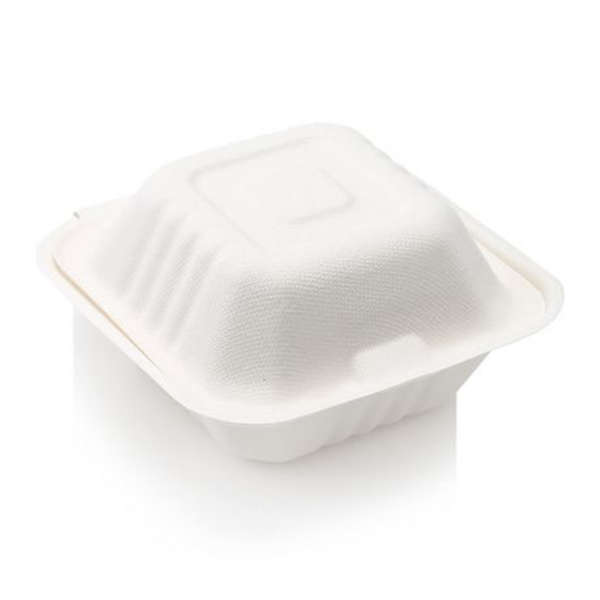 Single Compartment Sugar Cane Burger Clamshell - 6inch Pack of 50