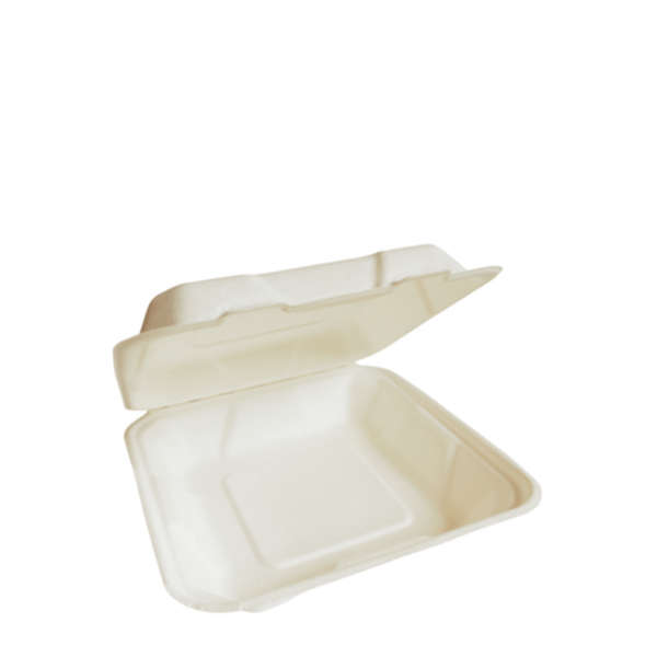 900ml Single Compartment Sugarcane Square Clamshell - Pack Of 50