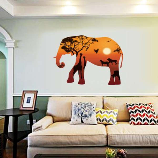 Sunset with Safari Animals in Elephant Silhouette Decor/ Wall Art- HM92002