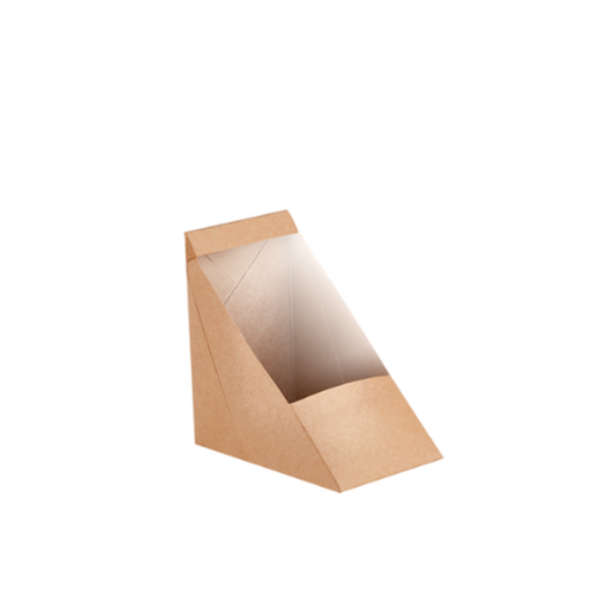 Kraft 4 Slice Sandwich Wedge with PLA Window 12cm x 7.5cm - Pack of 50