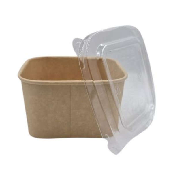 Kraft Square Salad Box with Clear Lid- 590ml