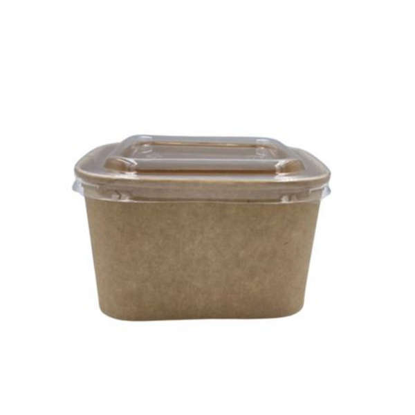 Kraft Square Salad Box with Clear Lid- 590ml