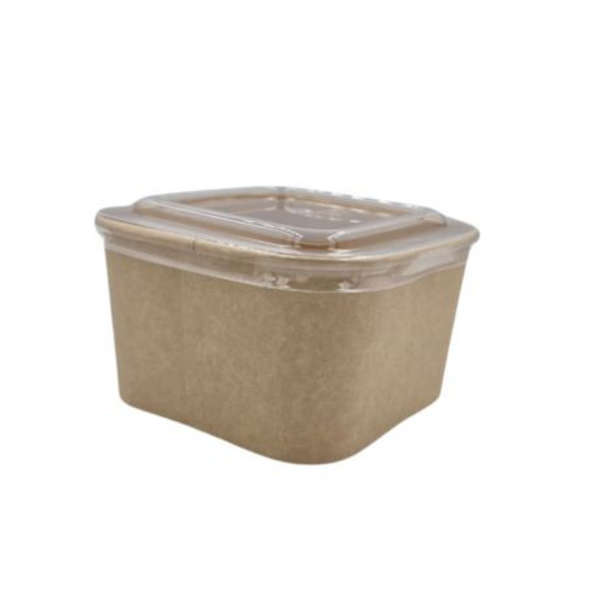 Kraft Square Salad Box with Clear Lid- 590ml