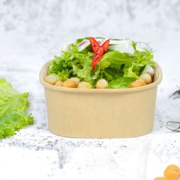 Kraft Square Salad Box with Clear Lid- 590ml