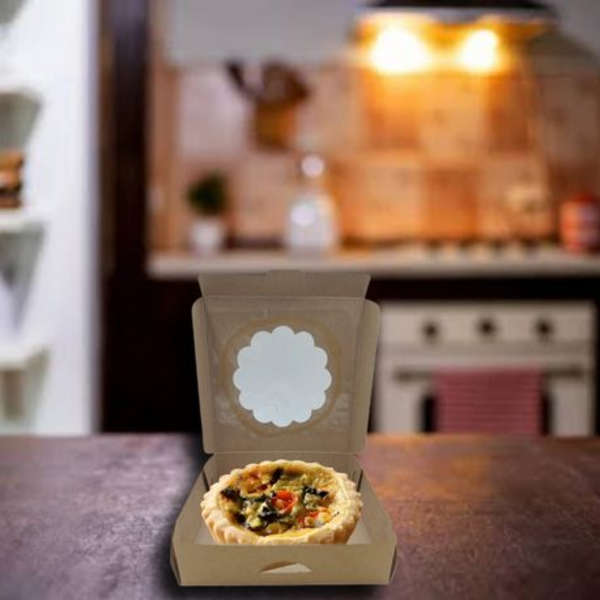 Healthy Life- Kraft Small Quiche Box With Pla Window- 12cm- 50 Pack