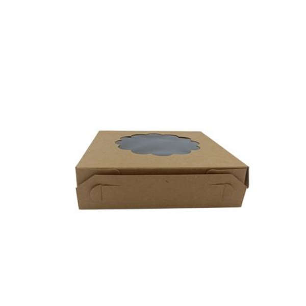 Healthy Life- Kraft Small Quiche Box With Pla Window- 12cm- 50 Pack