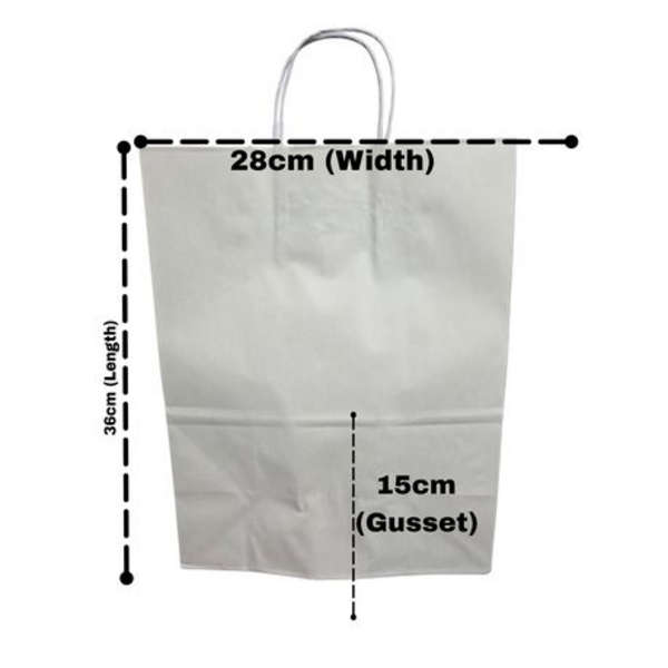 White Gusseted Bag with Paper Twist Handles 115g- Pack of 50