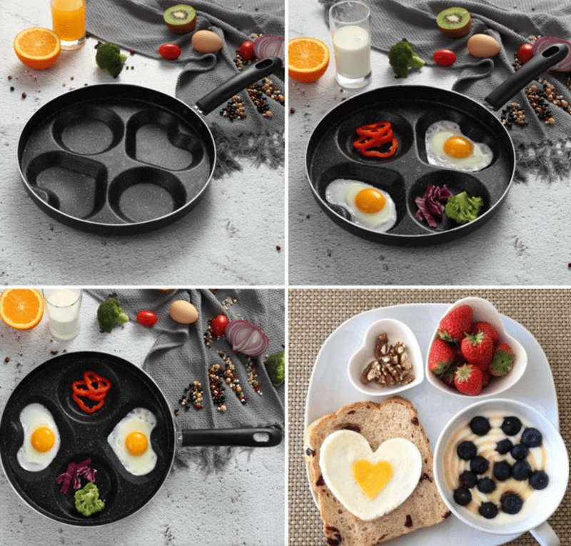 4 - Hole Egg Frying Pan With Hearts And Circles