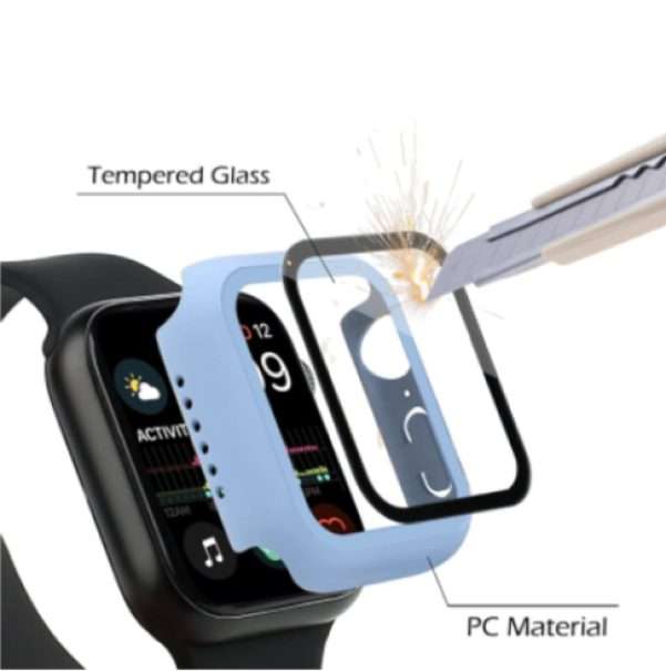 Hard Case Tempered Glass Screen Protector for Apple iWatch - 44mm - Rose Gold
