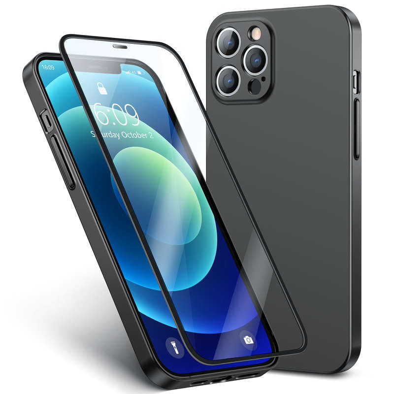 Double-Sided Protective Case and Screen Protector For iPhone 13 Pro Max - Black