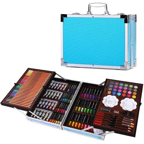 145Pcs Kids Painting &amp; Drawing Art Set With Aluminium Case - Blue