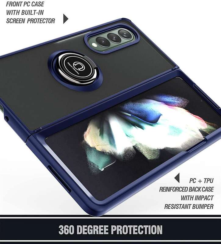 Shadow Ring Holder Kickstand Protective Case for Samsung Z Fold 4 5G - Blue
