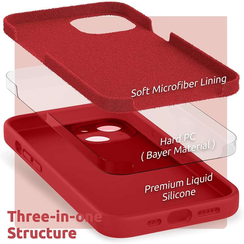 Liquid Silicone Cover for iPhone 13 With Camera Cut-Out Case - Red