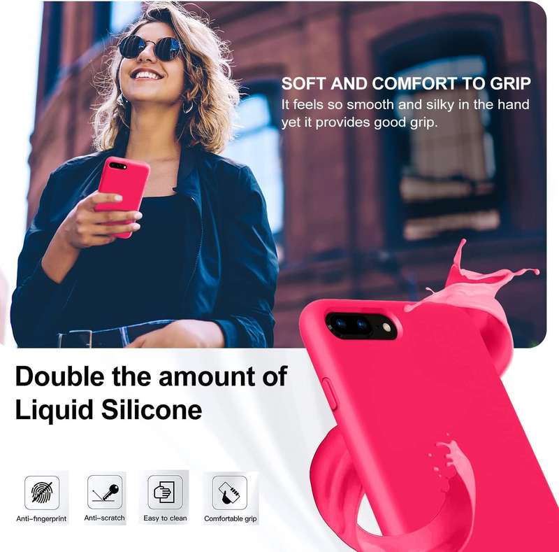 Liquid Silicone Cover With Camera Cut-Out Case For iPhone 7/8 Plus - Hot Pink