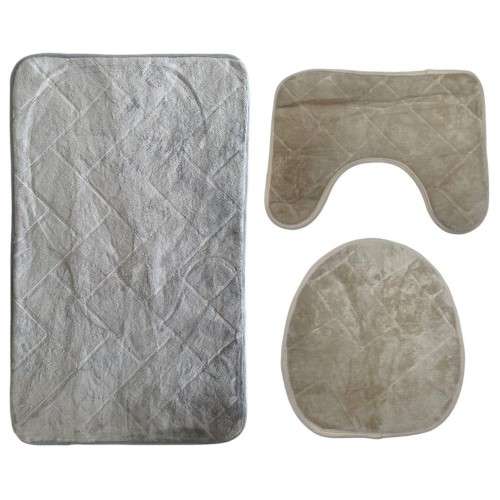 Stylish Non-Slip Comfy Bathroom Mats Set - Rectangular - 3 Piece - Cream