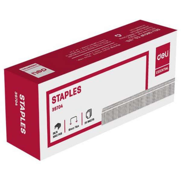Deli 26/6 Sharp Pointed Staples No. 56 - 2 Sets of 5000 Staples - 39704