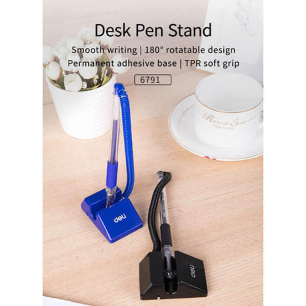 Deli Desk Pen Stand With Black Gel Pen With TPR Soft Grip - Set of 3 - 6791