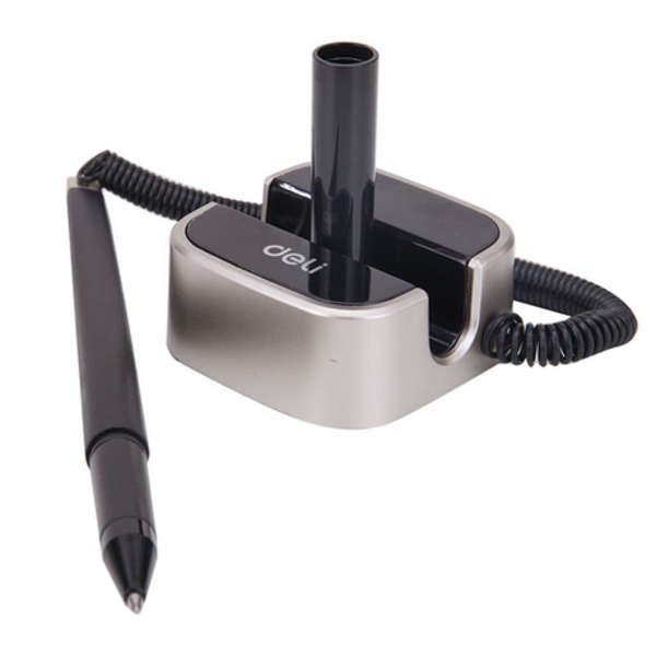 Deli Desk Pen Stand With Gold Base &amp; 0.7 mm Thick Black Gel Pen - 6797