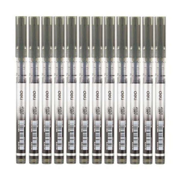 Deli Think 0.5mm Black Ink Rollerball Quick Dry Pen - Q300-BK - Set of 12