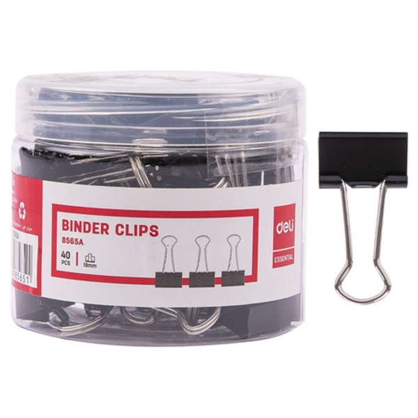 DELI Essential Binder Clips - Black - 40 Pieces - 8565A