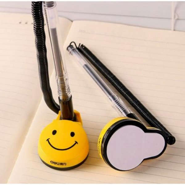 Deli Smiley Face Desk Pen Stand With Black Gel Pen - Pack Of 3 - 6793