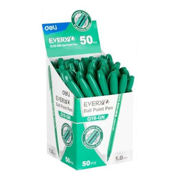 Deli Green Ball Point Fine Tip Pen Set Of 50 - Q19-GN