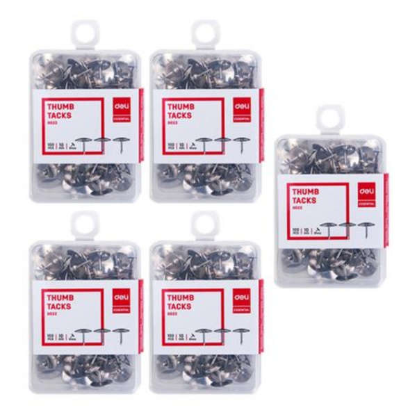 Deli Essential 500 Silver Thumb Tacks Drawing Pins - 0022