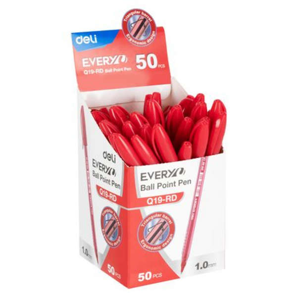 Deli Red Ball Point Fine Tip Pen Set Of 50 - Q19-RD