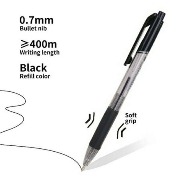 DELI Xtream Ball Point Retractable Pen 0.7mm Black - Set of 12 - Q02320