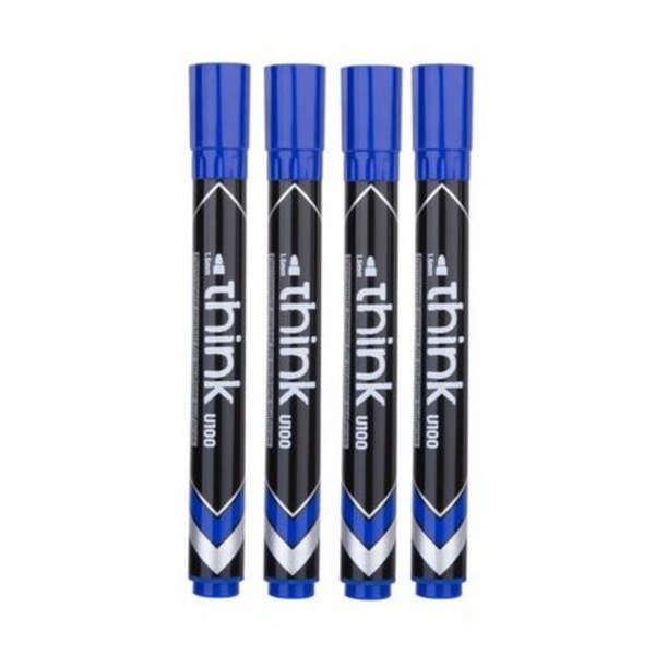 DELI Think Pack Of 4 Blue Permanent Markers - U10030