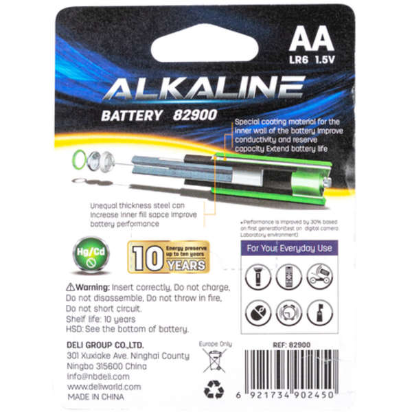 Deli Alkaline AA 1.5V Batteries - 6 Pack - 82900