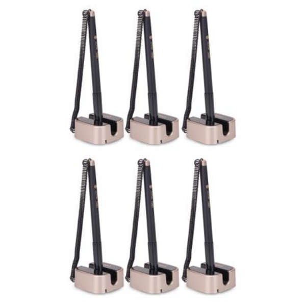 Deli Desk Pen Stand With Gold Base &amp; Black Gel Pen - Set of 6 - 6797