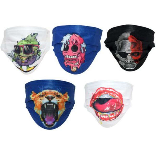 Face Mask - 3Ply Disposable Mask Bud, Ice-cream, Robot, Dog, Lips - 50's