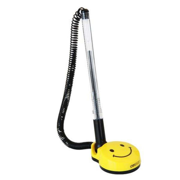 Deli Smiley Face Desk Pen Stand With Black Gel Pen - Pack Of 3 - 6793