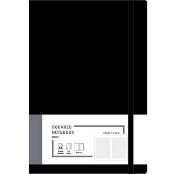 Deli Hardcover A5 120pg Squared Hard Cover Notebook - N001 Black