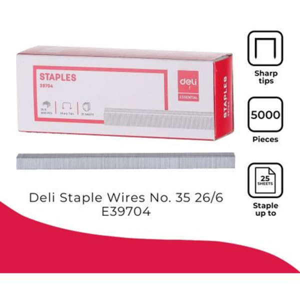 Deli 26/6 Sharp Pointed Staples No. 56 - 5 Set of 5000 Staples - 39704