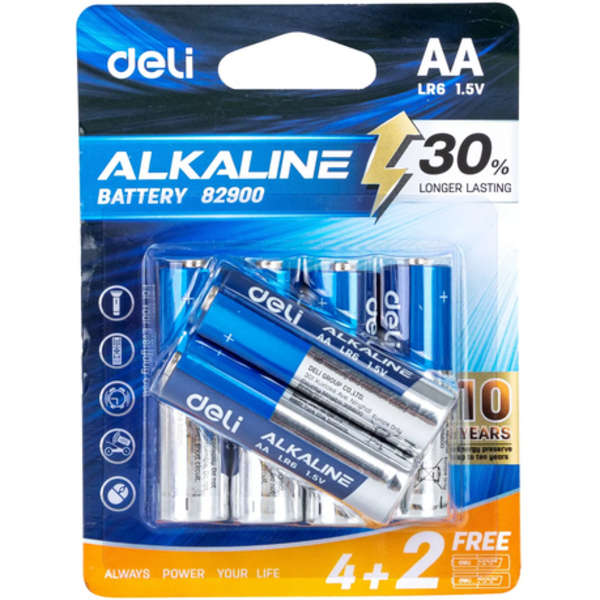 Deli Alkaline AA 1.5V Batteries - 6 Pack - 82900