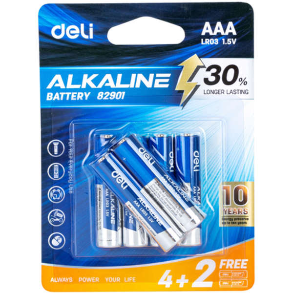 Deli 1.5V AAA Alkaline Battery - 6 Pack - 82901